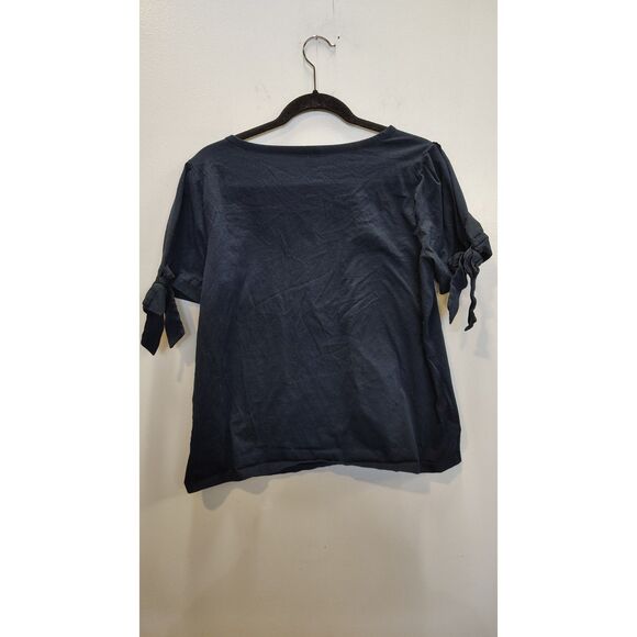 Ann Taylor Factory Women's Large Navy Blue Tie Short Sleeve T-Shirt - Picture 2 of 6